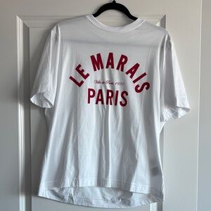 H&M | White T-Shirt with Red Le Marais Paris Print, oversized large, NWT